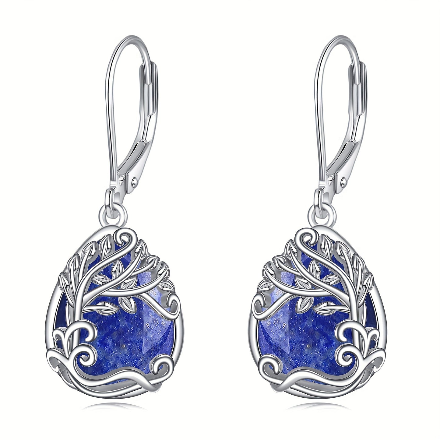 Tree Of Life Lapis Lazuli Drop Dangle Teardrop Earrings Tree Of Life Leverback Earrings For Women Jewelry Gifts