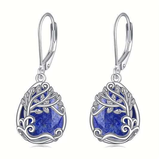 Tree Of Life Lapis Lazuli Drop Dangle Teardrop Earrings Tree Of Life Leverback Earrings For Women Jewelry Gifts