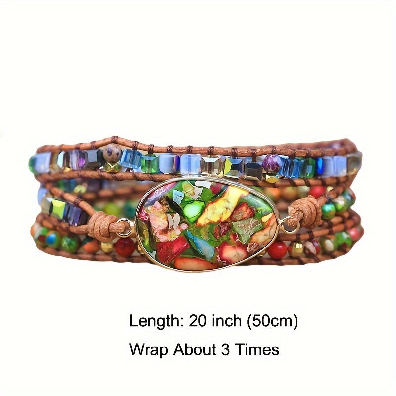 Women Wrap Bracelet Boho Natural Colored Turquoise Jasper Crystal Stone Beads Strand Bracelets