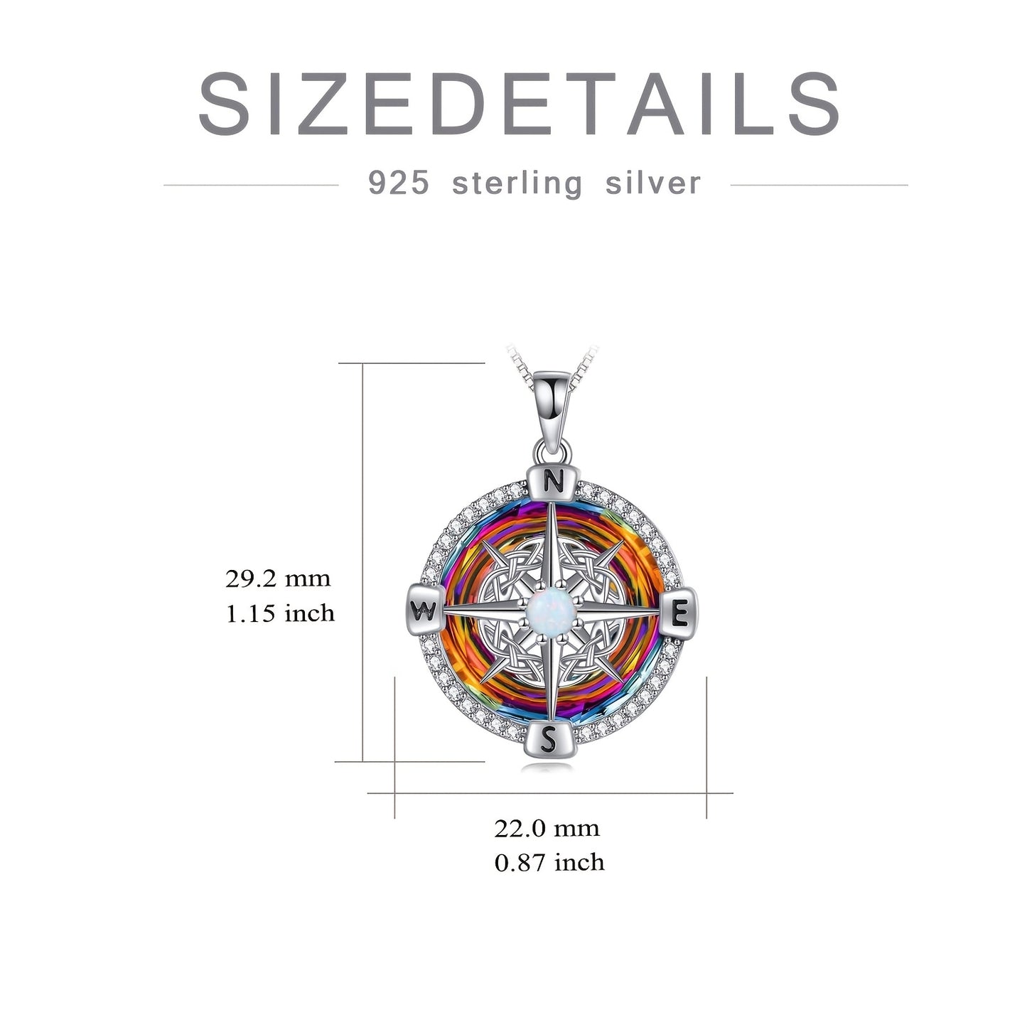 925 Sterling Silvery Compass Necklace for Women Good Luck Celtic Knot Pendant Necklace with Colorful Created Artificial Crystal Compass Jewelry Graduation Mothers Day Gifts for Sister Wife Her Mother