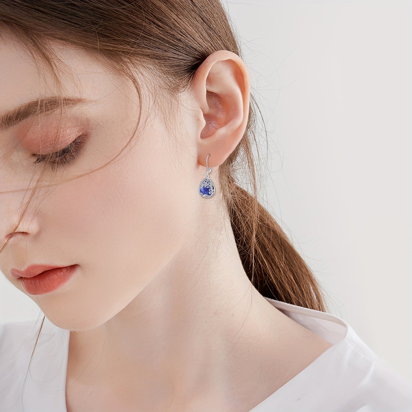 Tree Of Life Lapis Lazuli Drop Dangle Teardrop Earrings Tree Of Life Leverback Earrings For Women Jewelry Gifts