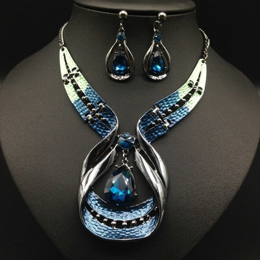 Blue Earrings Necklace Set, Luxury  Electroplated Two-Piece Set Chain Jewelry, Perfect for Daily Wear or Gifting