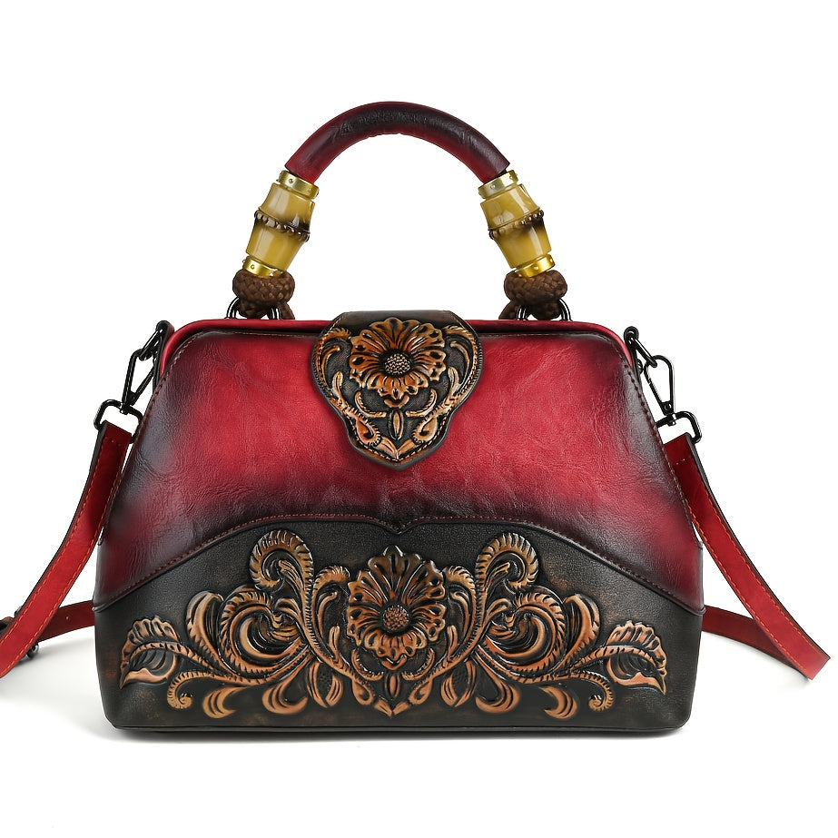 Retro Style Floral Pattern Women'S Handbag, PU Shoulder Bag, High-end All-round Crossbody Bag Suitable For Gifts