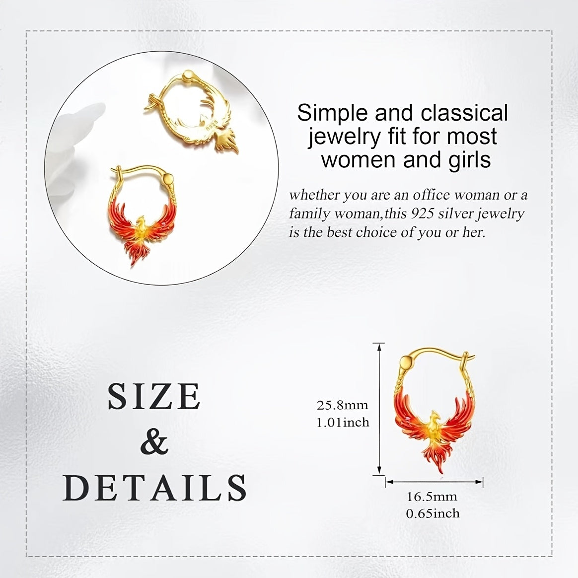 1 Pair 18K Golden Plated 925 Sterling Silver Phoenix Hoop Earrings, Sexy Tribal Style, Mardi Gras Day Inspired, Daily & Party Wear Jewelry for Women