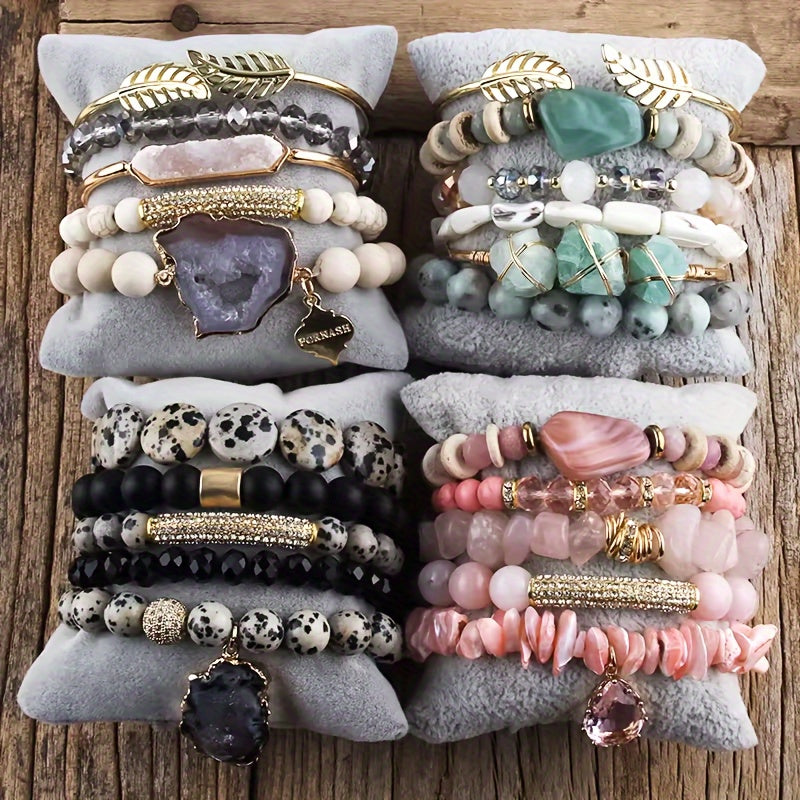 5 Piece Bohemian Chic Beaded Stackable Stretch Bracelet Set - Handmade Hand-Stringed Jewelry Decoration With Boho Style Beads Bracelet, Fashion Boho Bracelet Jewelry Perfect For Bohemian Fashion Lovers Christmas