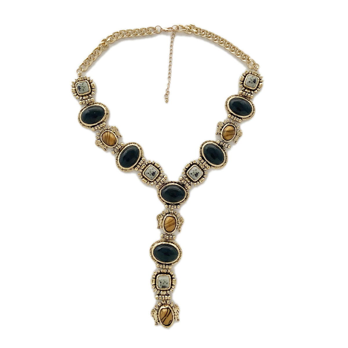 Autumn New Personality Retro Fashion Trend Resin Gemstone Geometric Pendant Necklace Simple Women