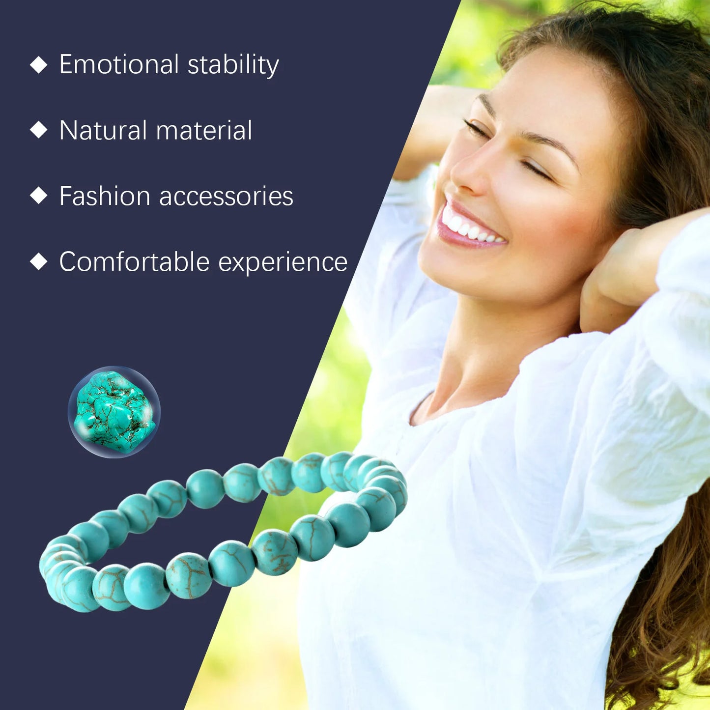 Hoexe 1pc Turquoise Beaded Bracelets Natural Stone Healing Crystal Jewelry Relieve Stress Fatigue Yoga Turquoise Bracelets