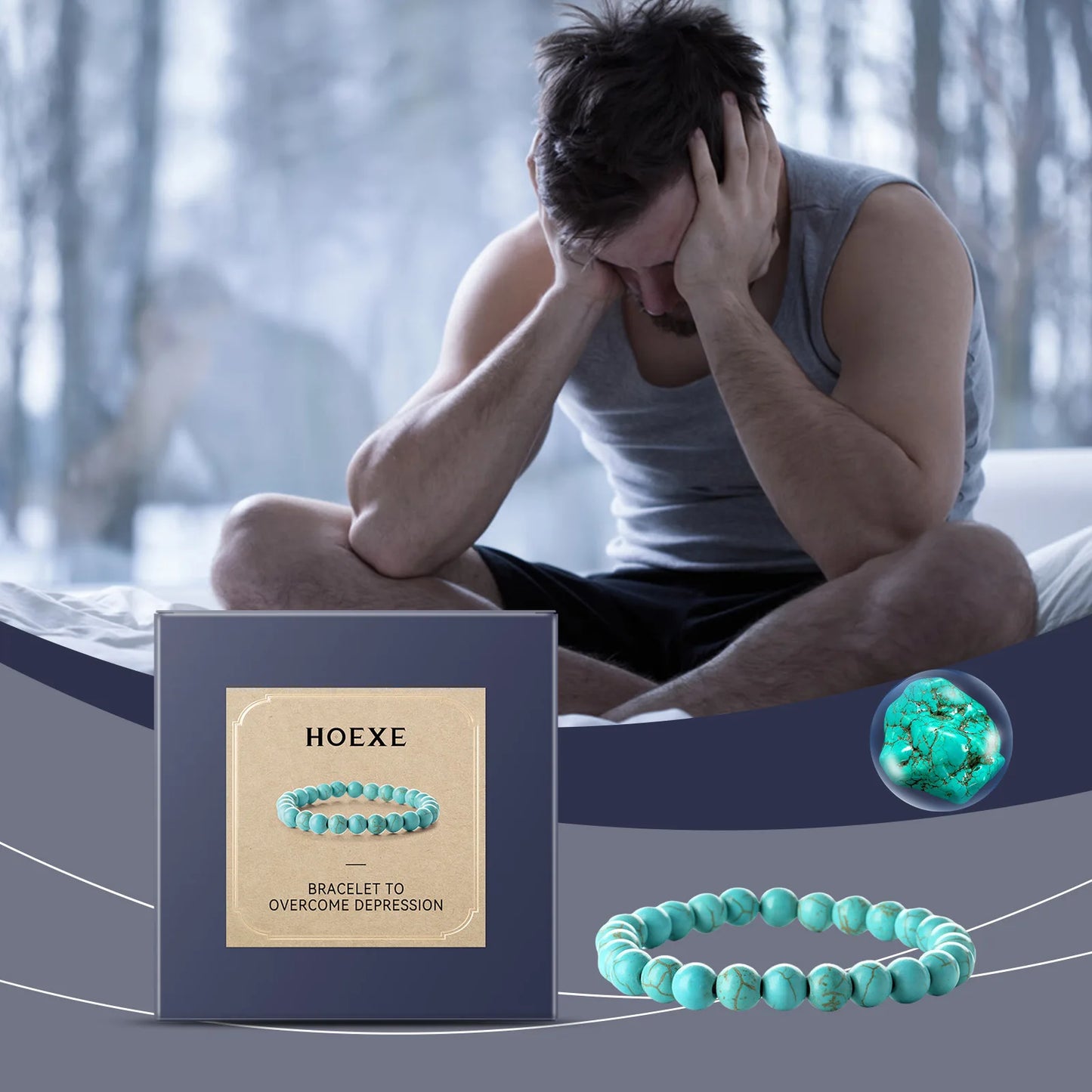 Hoexe 1pc Turquoise Beaded Bracelets Natural Stone Healing Crystal Jewelry Relieve Stress Fatigue Yoga Turquoise Bracelets