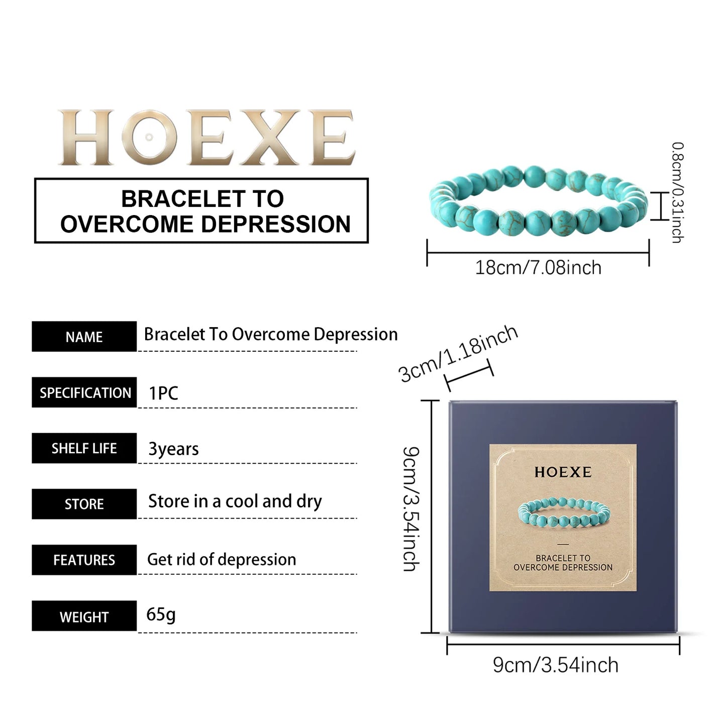 Hoexe 1pc Turquoise Beaded Bracelets Natural Stone Healing Crystal Jewelry Relieve Stress Fatigue Yoga Turquoise Bracelets