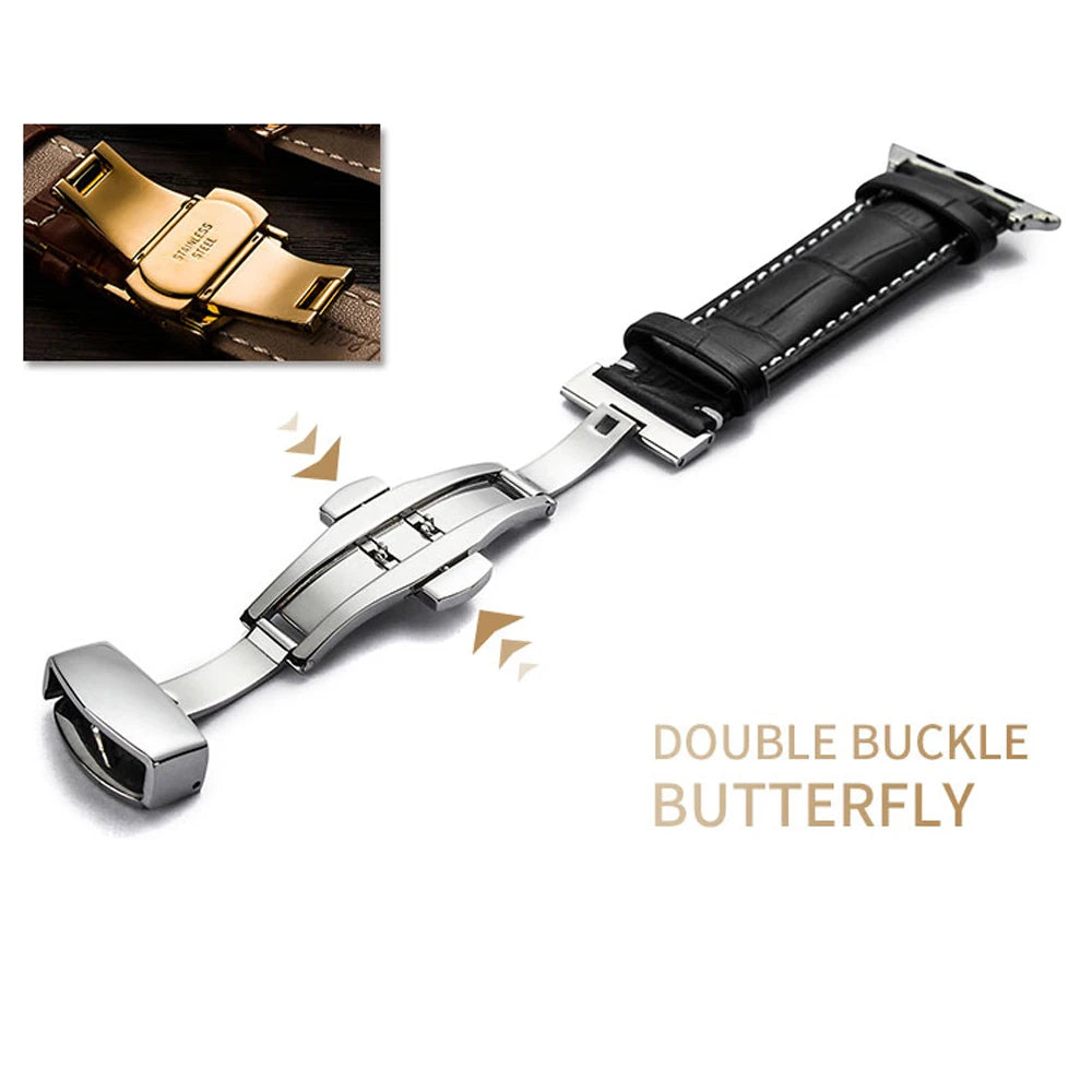 Strap For Apple watch band 44mm 40mm Butterfly buckle correa Iwatch 42mm 38mm Leather bracelet apple watch serie 6 5 4 3 2 SE 44