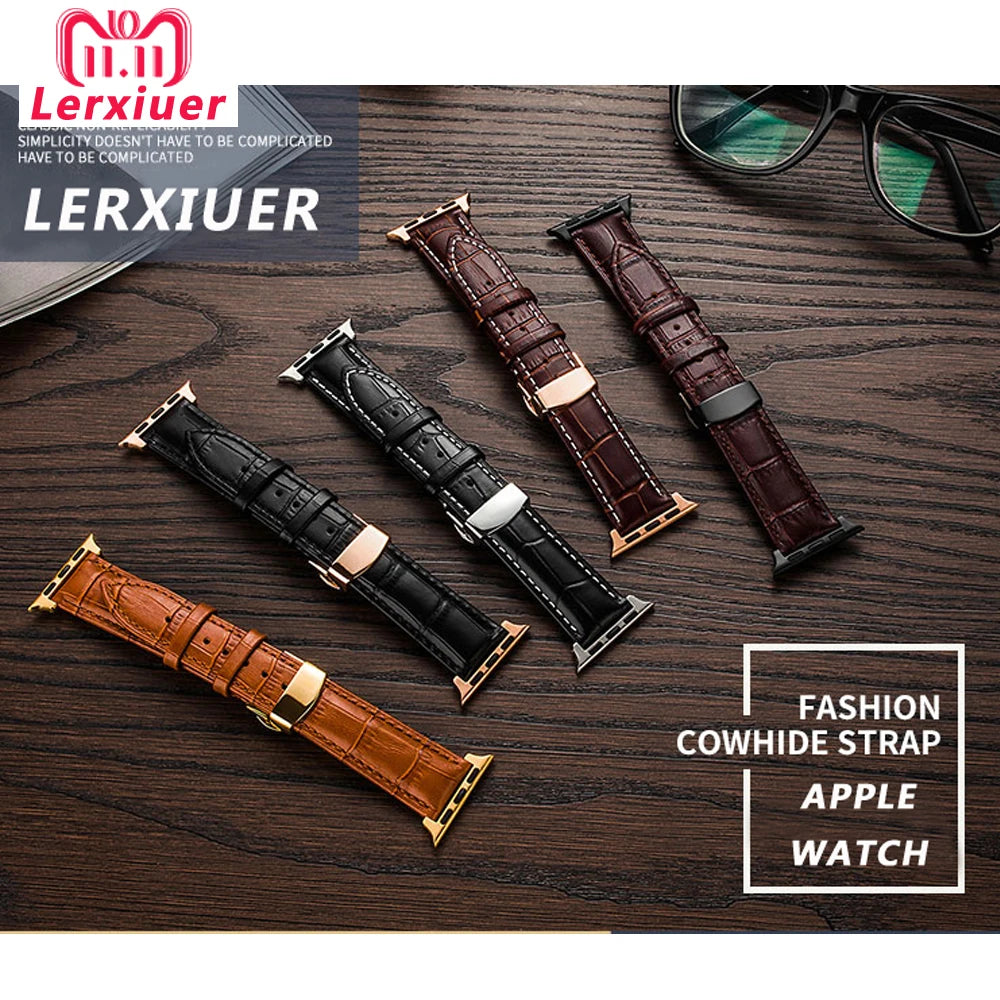Strap For Apple watch band 44mm 40mm Butterfly buckle correa Iwatch 42mm 38mm Leather bracelet apple watch serie 6 5 4 3 2 SE 44