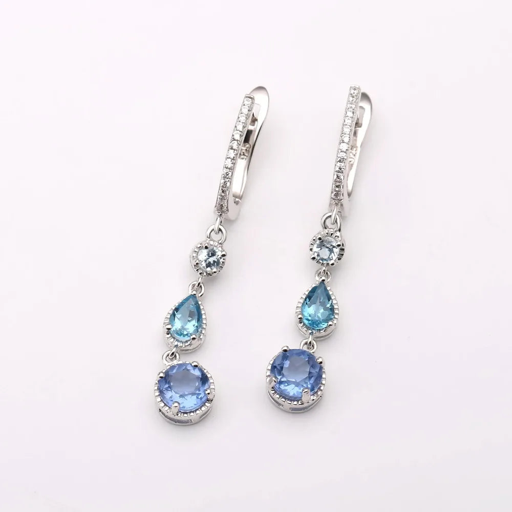 Natural  Color-Change Fluorite Mix Gemstone Drop Earrings 100% Genuine 925 sterling silver Fine Jewelry For Women