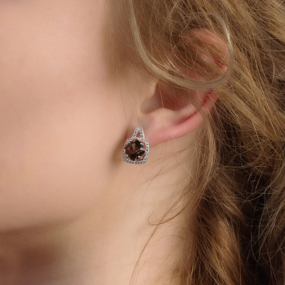 Natural Smoky Quartz Genuine 925 sterling silver Clip Earrings For Women Gift Fashion