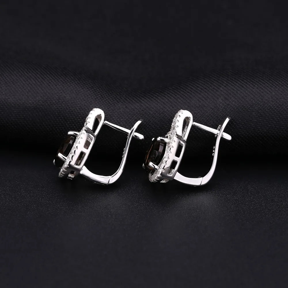 Natural Smoky Quartz Genuine 925 sterling silver Clip Earrings For Women Gift Fashion