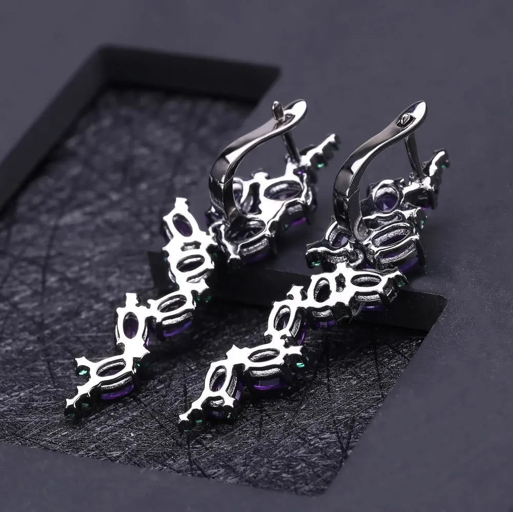 925 Sterling Sliver 9.78Ct Natural Amethyst Gemstone Clip Earrings Vintage Gothic Earrings For Women