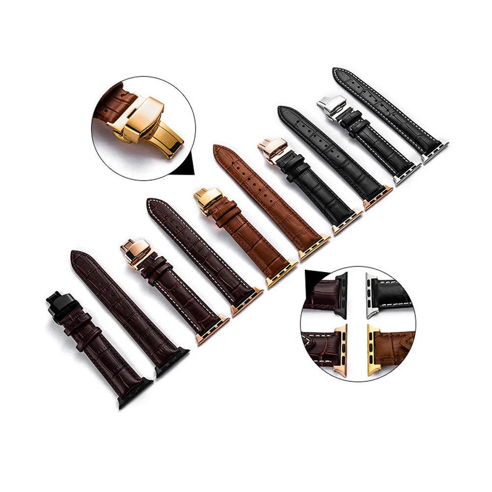 Strap For Apple watch band 44mm 40mm Butterfly buckle correa Iwatch 42mm 38mm Leather bracelet apple watch serie 6 5 4 3 2 SE 44
