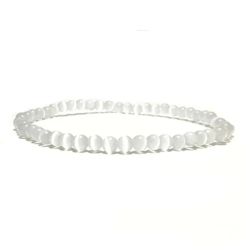 Hot 925 Silver Plated Cuff Bracelet Set Natural Cat's Eye Stone Elastic Beads Handmade Lucky Knot Rope Bracelet