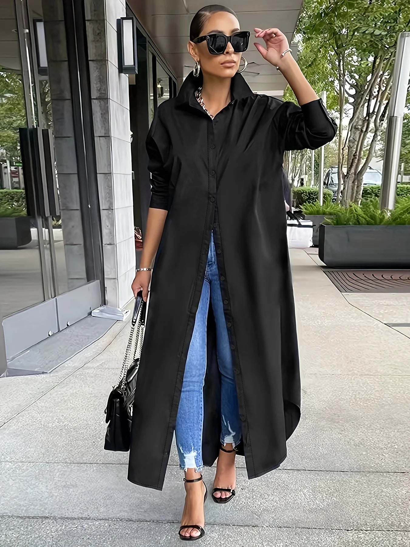 Women's long coat-button lapel versatile fashion items, elegant and comfortable, suitable for a variety of occasions to wear.