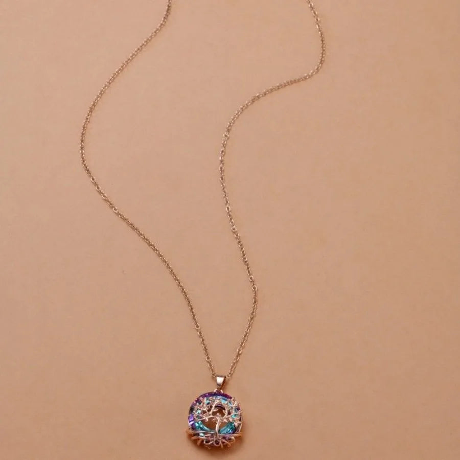 Tree Of Life Round Crystal Necklace Exquisite Luxury Wedding Pendant Necklace Fashion Elegant Ladies
