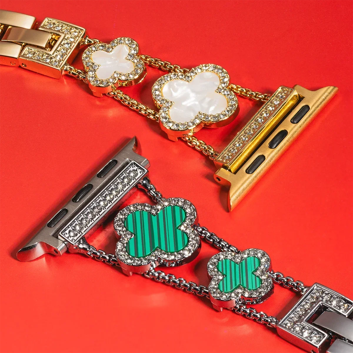 Diamond Four-leaf Clover Metal Strap for Apple Watch Ultra2 49mm 46mm 44/42/41/40/38mm Band for Iwatch Series10 987SE6 Bracelets