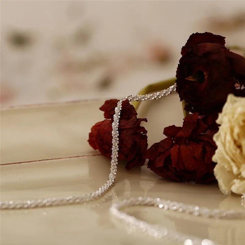 Authentic S925 Sterling Silver Necklace 2mm Sparkling Collarbone, Sweater Chain, High Charm Jewelry Gift Women