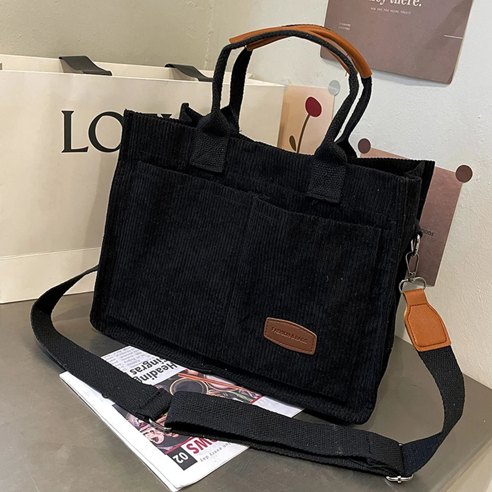 Corduroy Tote Bag Crossbody Bag Large Capacity Women Fashion Handbag with Multiple Pockets Top Handle Crossbody Bag Everyday Bag