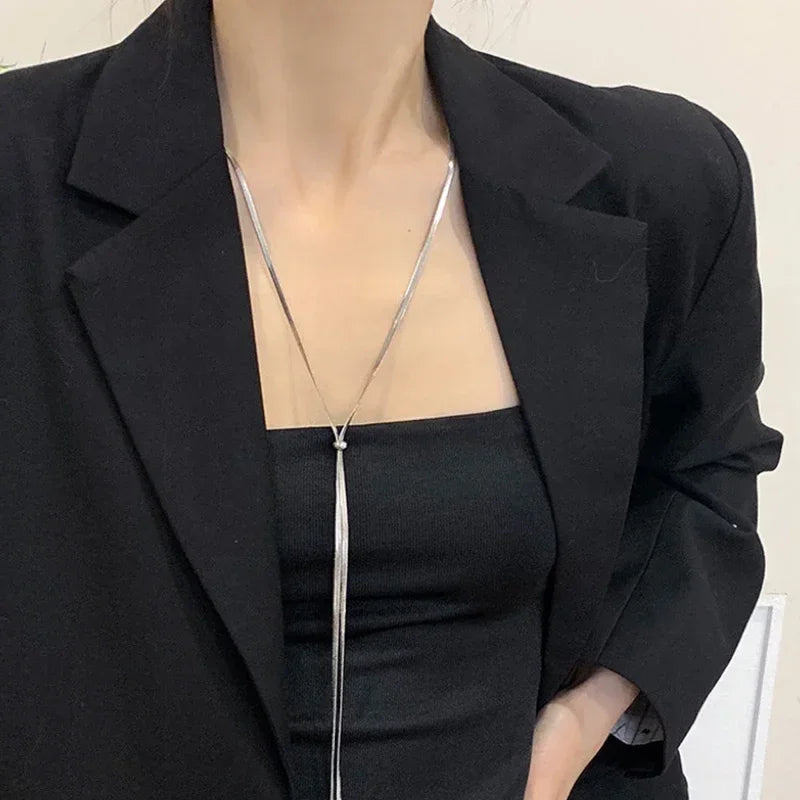 Long Flat Snake Bone Y-Shaped  Chain Necklace for Women Gold Color Fashion Jewelry