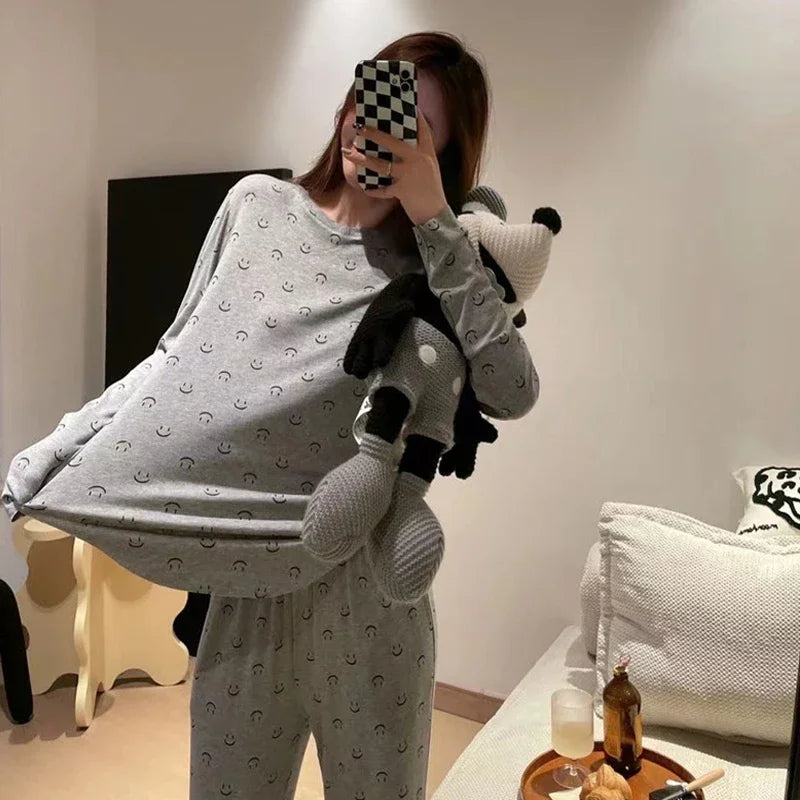 2 Piece New Girls Soft Skin Friendly Pajama Set Ladies Casual Sleep Homewear Set Women's Large Size Homewear