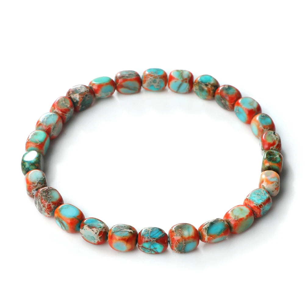 Vintage Elastic Bead Bracelet Square Emperor Stone Bangle Women Men Chakra Healing Couple Bracelet Natural Chain Jewelry