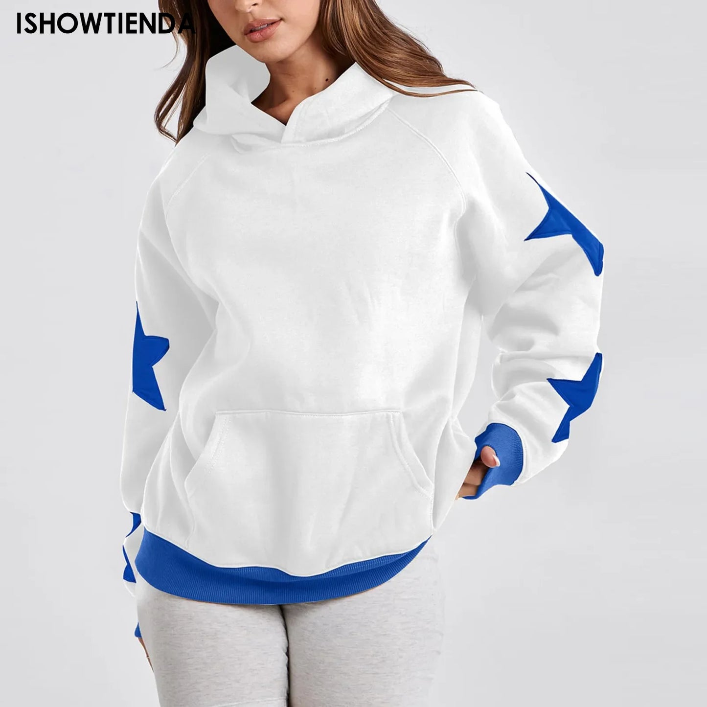 Y2k Vintage Star Print Hooded Hoodie For Women Casual Loose Long Sleeve Hooded Drawstring Sweatshirts Autumn Spring Coat Street