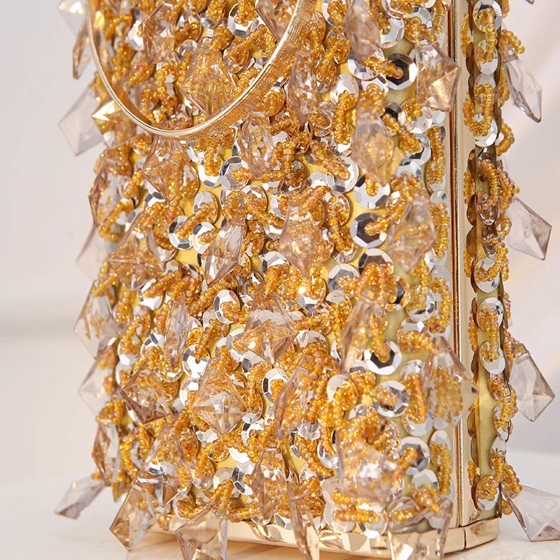 Women's Retro Evening Bags Beaded Embroidered Ladies Clutch Purse Vertical Square Box Shoulder Chain Wedding Party Handbags Bags