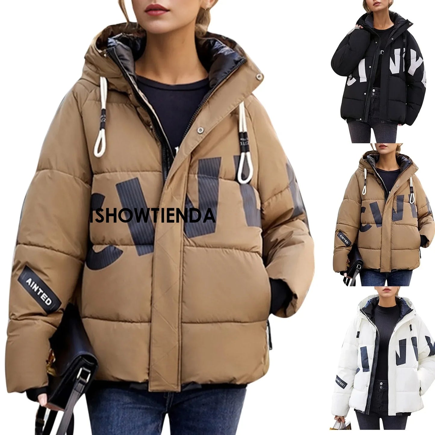 Thicken Jacket Letter Graphic Women Winter Coat Unisex Oversize Parkas Jacket  Coat Warm Baggy Casual Jackets Female Y2k