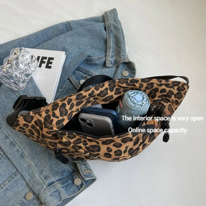Large Size Leopard Prints Chest Bags For Women Canvas Large Capacity Shoulder Crossbody Bag 2025 Summer Latest Waist Fanny Pack