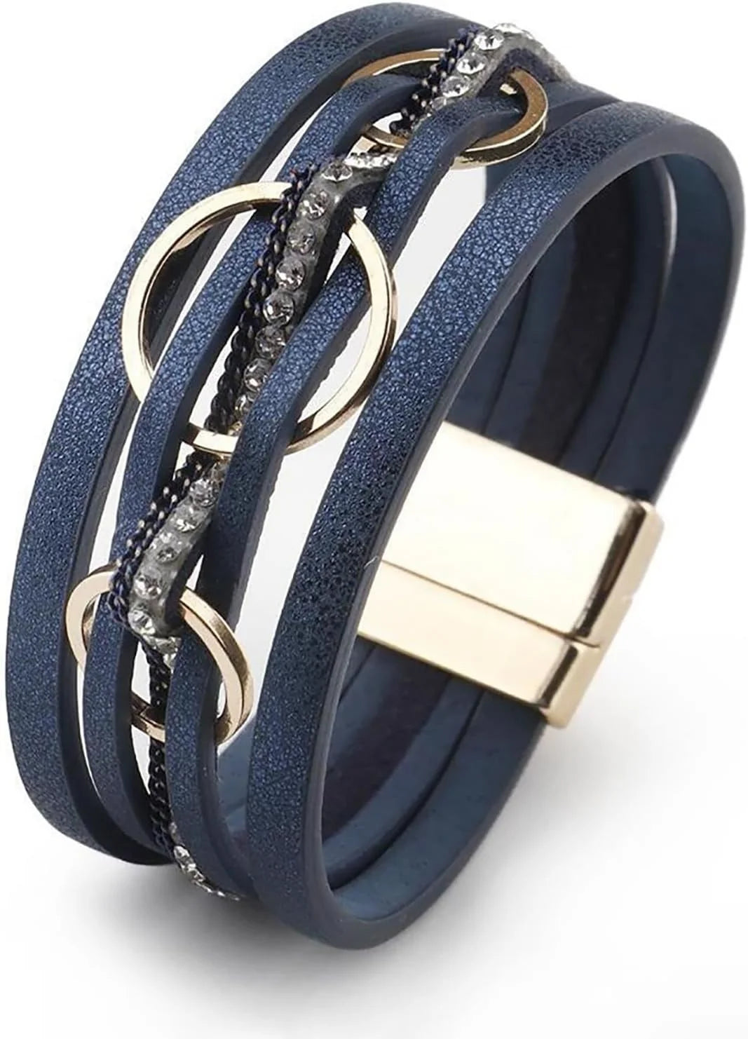 Fesciory Leopard Bracelet for Women, Boho Leather Wrap Multi-Layer Pearl Crystal Bracelet Bangle Jewelry