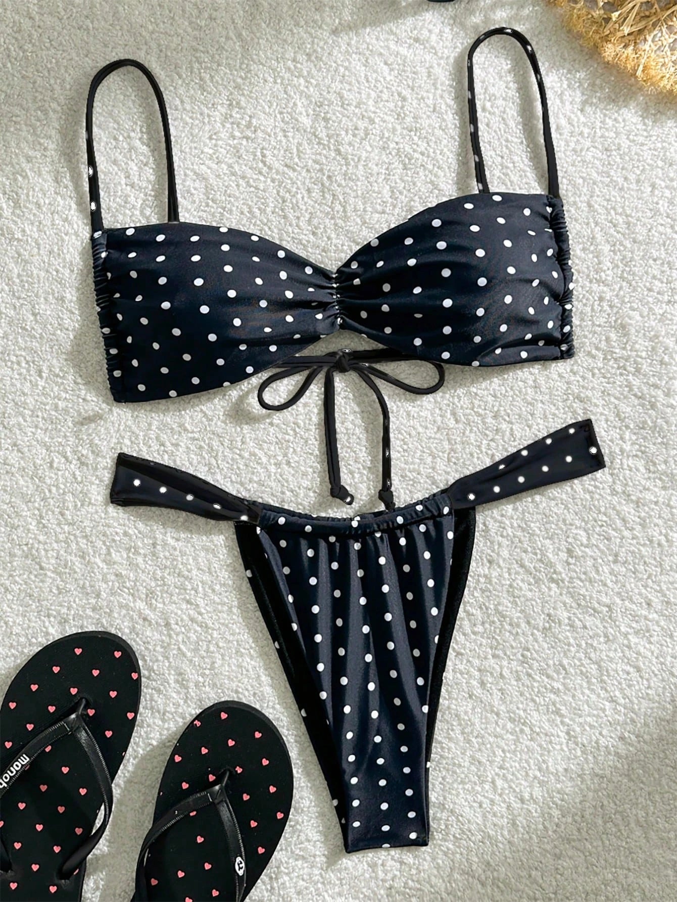 New summer 2025 niche polka dot cool sexy strappy bikini set