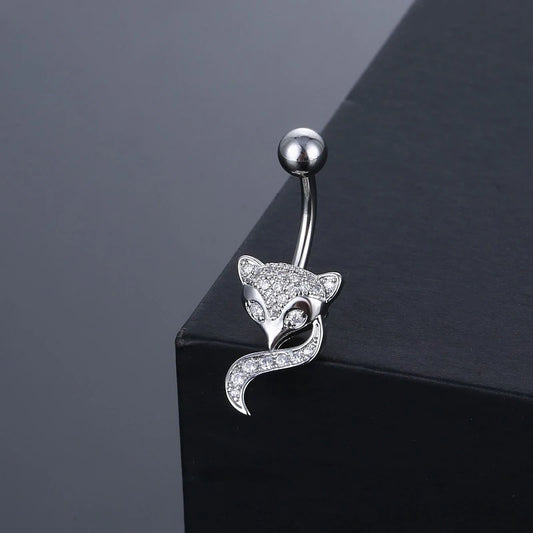Full Diamond-embeded Fox Shape Animal Belly Piercing Navel Nail Sexy Fashion Zircon Inlaid For Women
