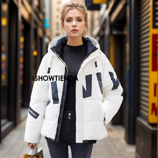 Thicken Jacket Letter Graphic Women Winter Coat Unisex Oversize Parkas Jacket  Coat Warm Baggy Casual Jackets Female Y2k