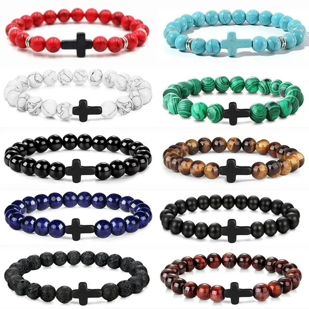 Prayer \Natural Stone Wood Beads Rosary Hematite Cross Bracelets Onyx Meditation Bracelet Women Yoga Jewelry Home