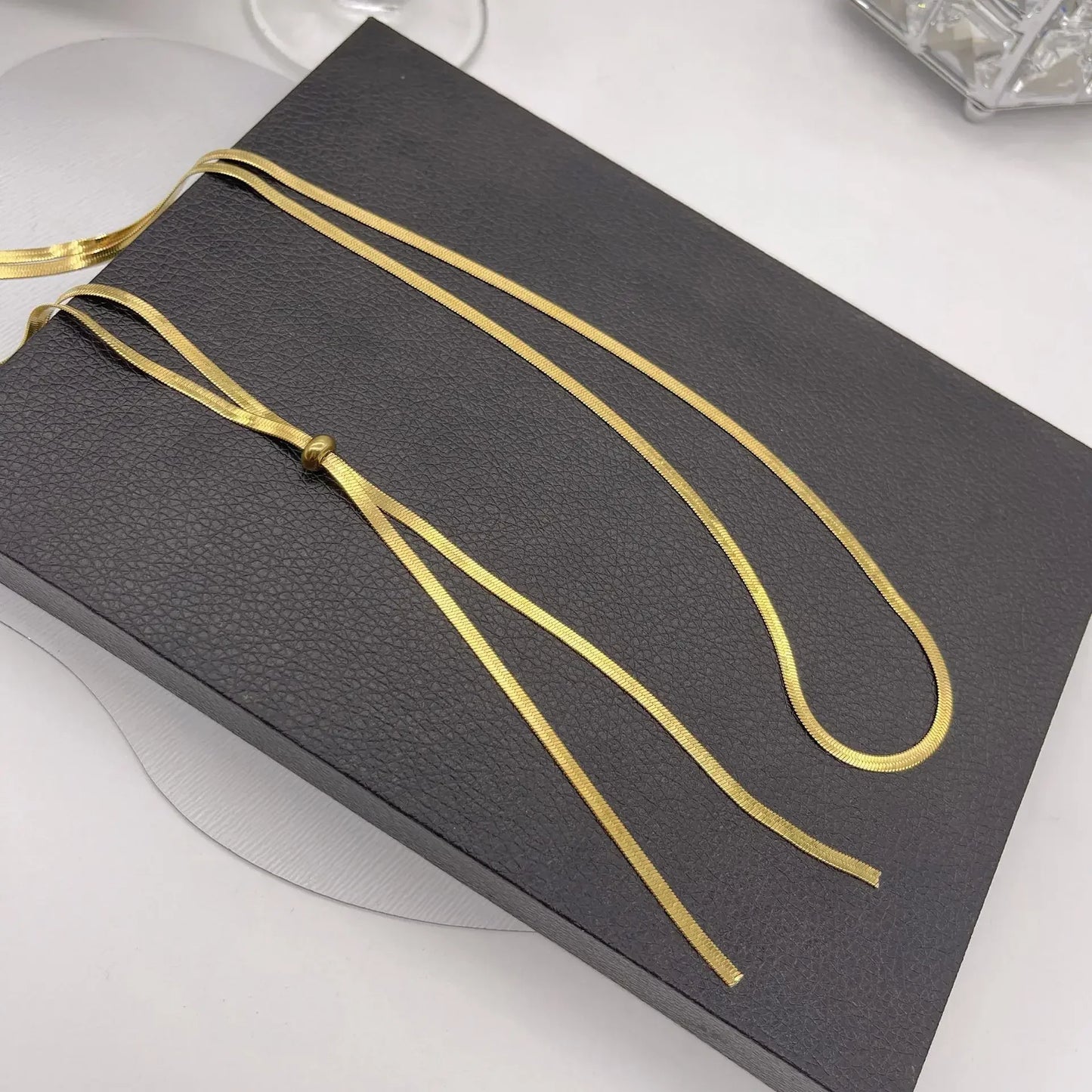Long Flat Snake Bone Y-Shaped  Chain Necklace for Women Gold Color Fashion Jewelry