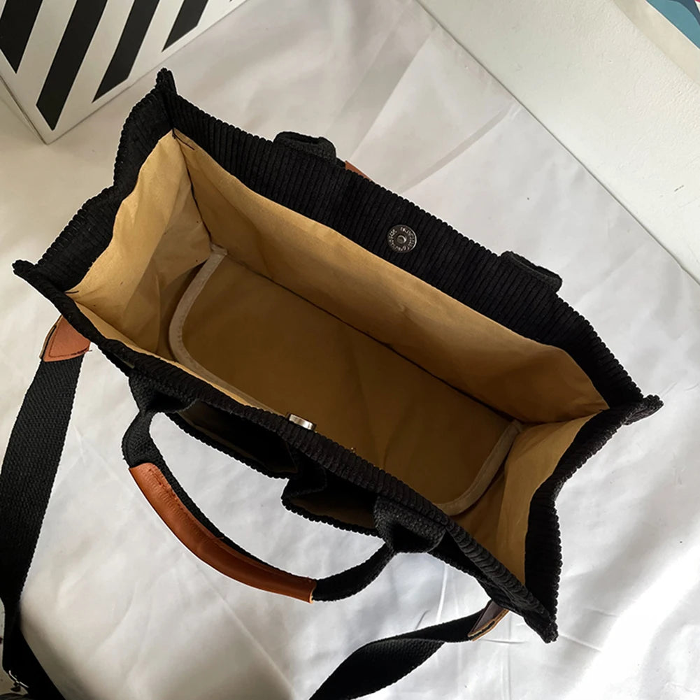 Corduroy Tote Bag Crossbody Bag Large Capacity Women Fashion Handbag with Multiple Pockets Top Handle Crossbody Bag Everyday Bag