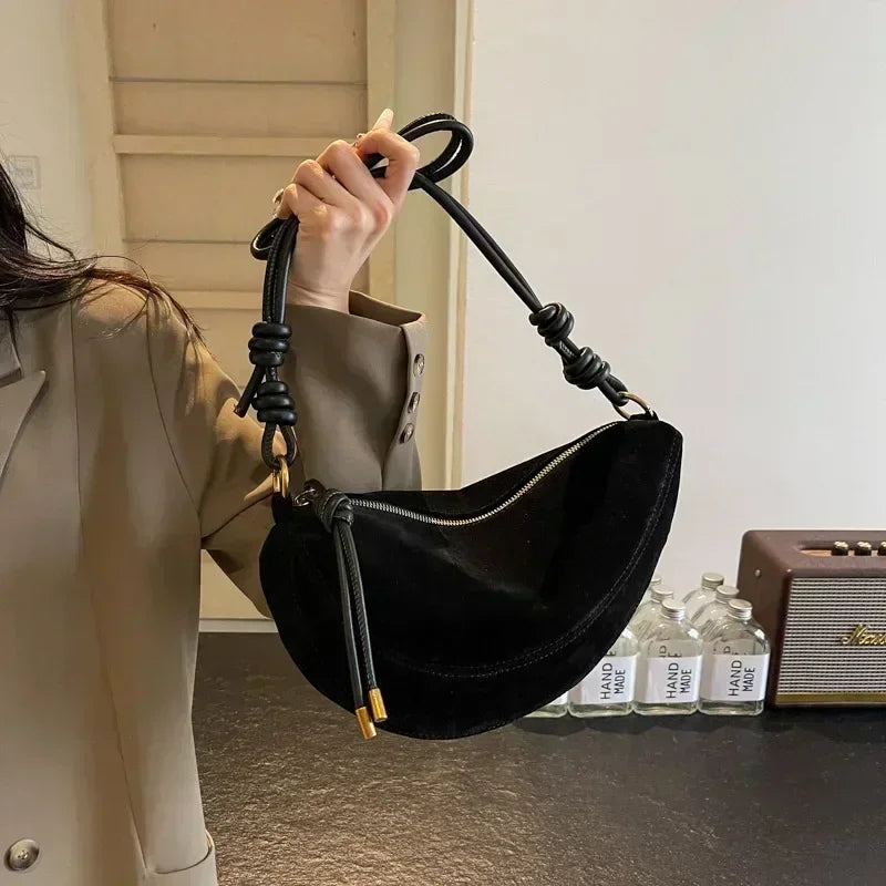 Faux Suede Super Popular Niche Suede Shoulder Bag for Women 2025 Hot Sale Single Crossbody Bags Underarm Dumpling Sweet Bags