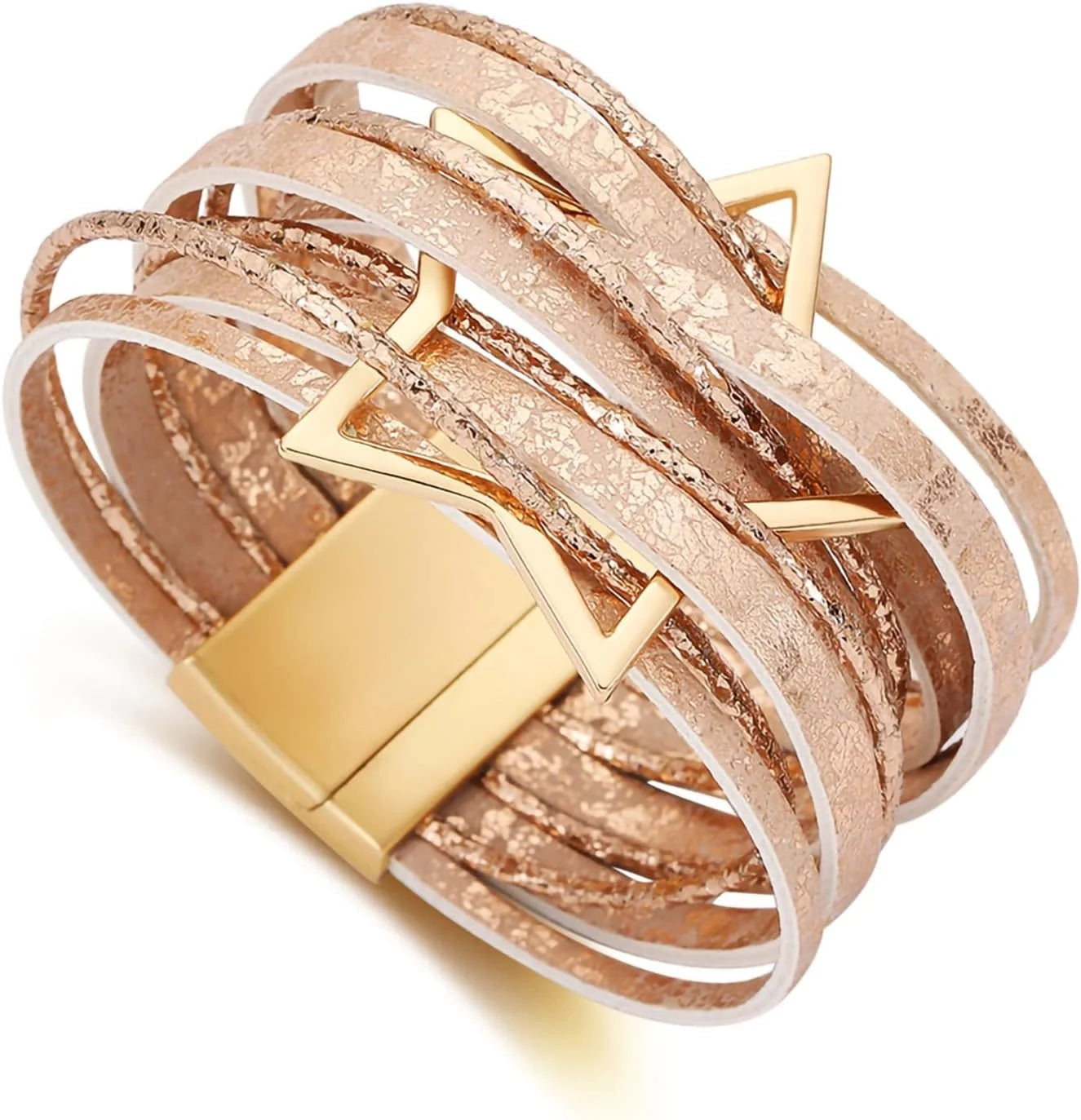 Fesciory Leopard Bracelet for Women, Boho Leather Wrap Multi-Layer Pearl Crystal Bracelet Bangle Jewelry