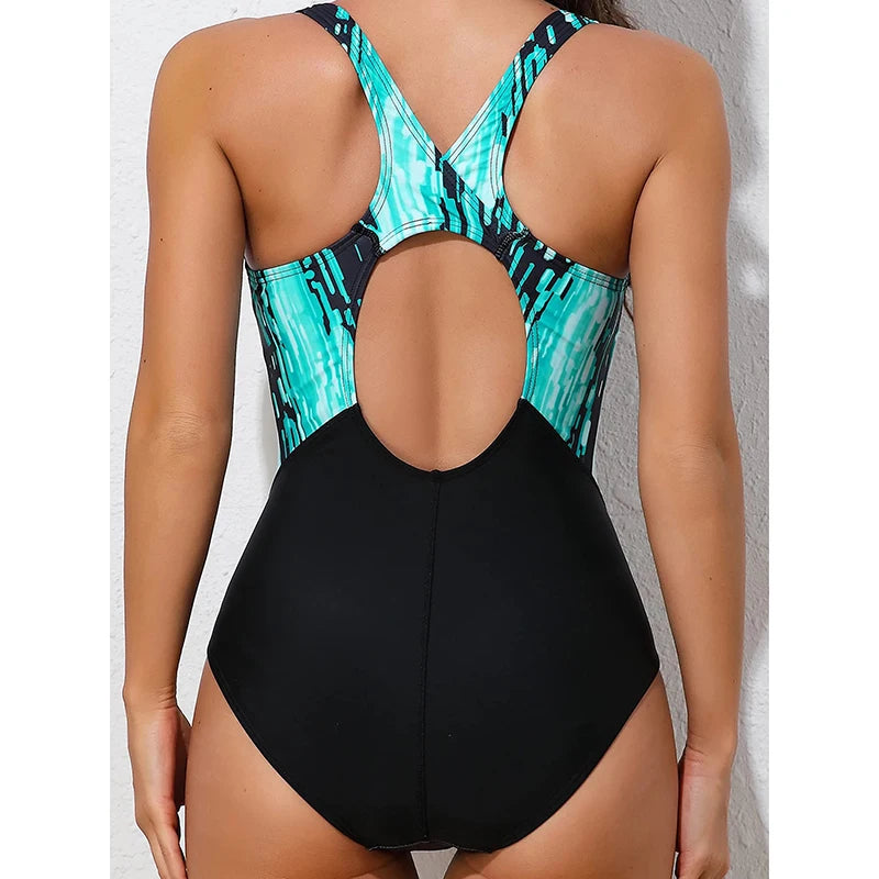 Printed One Piece Swimsuit Women Hollow Out Backless Triangle Skinny Sport Swimwear 2025 New Bathing Suit Professional Swimming