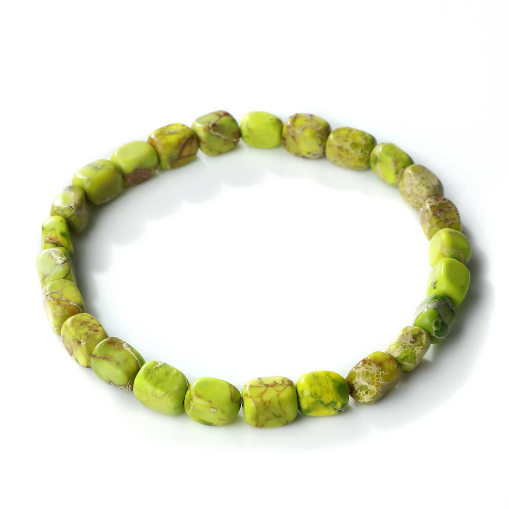 Vintage Elastic Bead Bracelet Square Emperor Stone Bangle Women Men Chakra Healing Couple Bracelet Natural Chain Jewelry