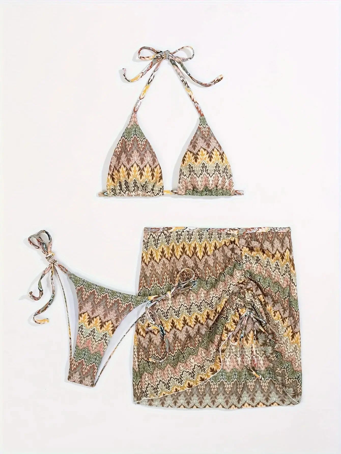 Sexy 3 Pieces Bikini Women Swimsuit 2025 Summer Halter Triangle Swimwear Bottom Bikinis Sets Beach Cover Up Female Bathing Suits