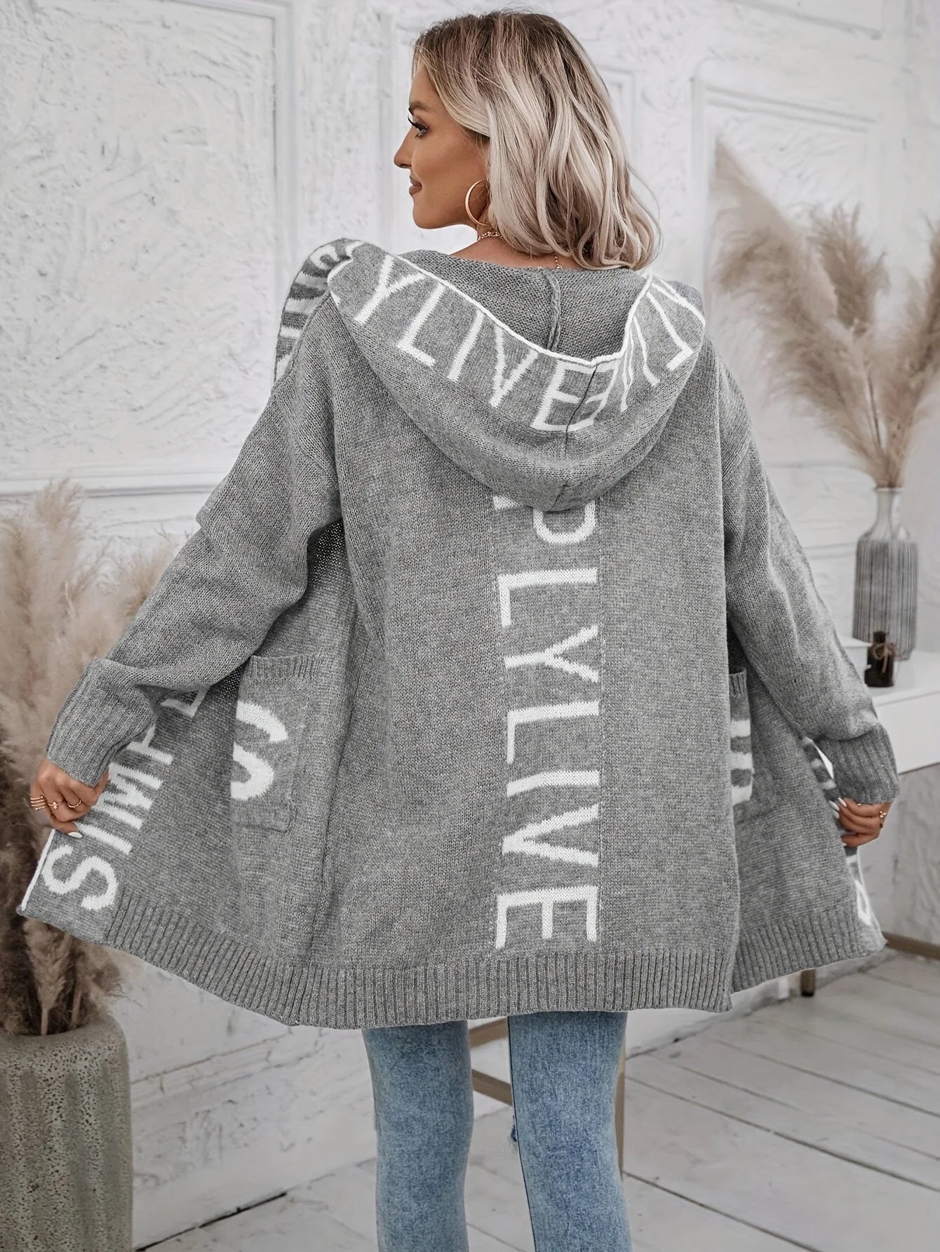 Autumn and Winter New Fashion Woman Sweater Long Cardigan Hooded Tops Letter Knit Sweater Jacket Women's Clothing