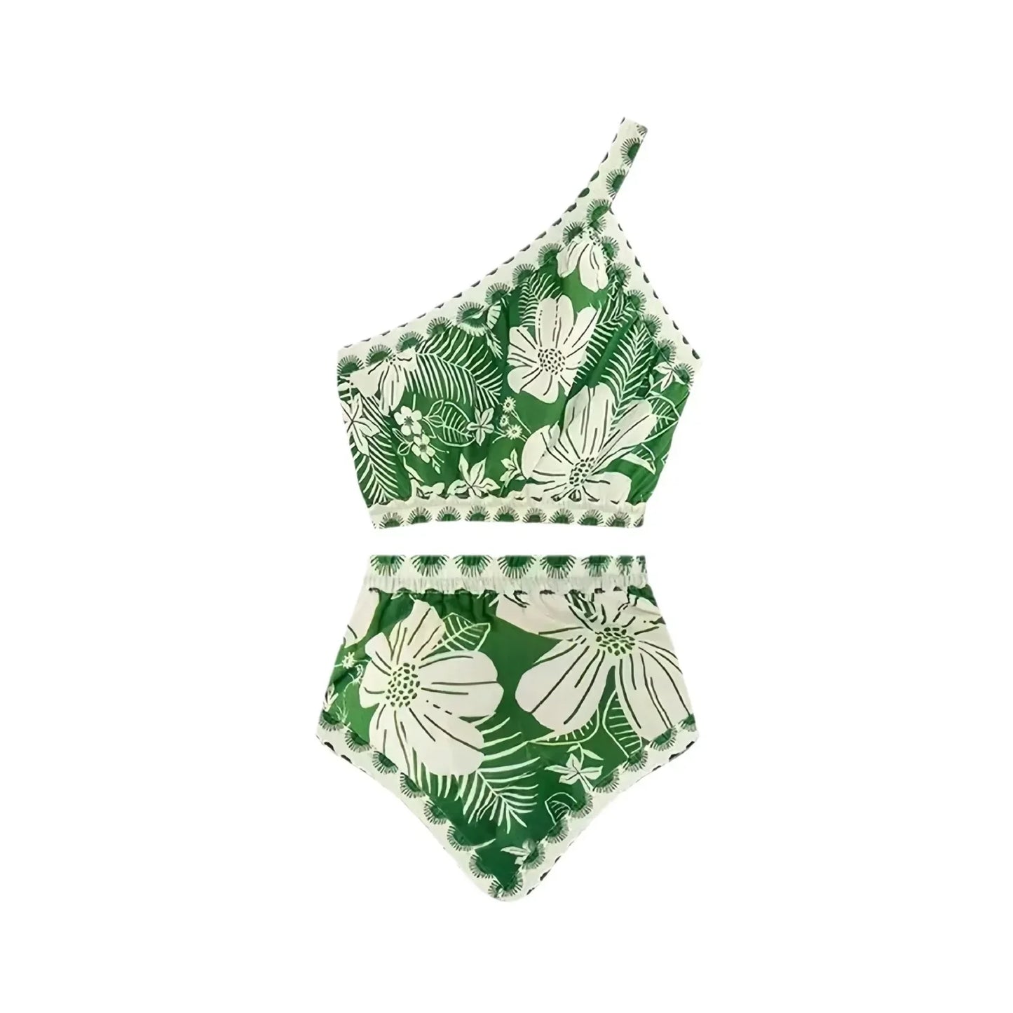 New 2025 Women's Beach Sun Protection Swimsuit One Shoulder Three Piece Set Swimwear Female Model Beach Vacation Style