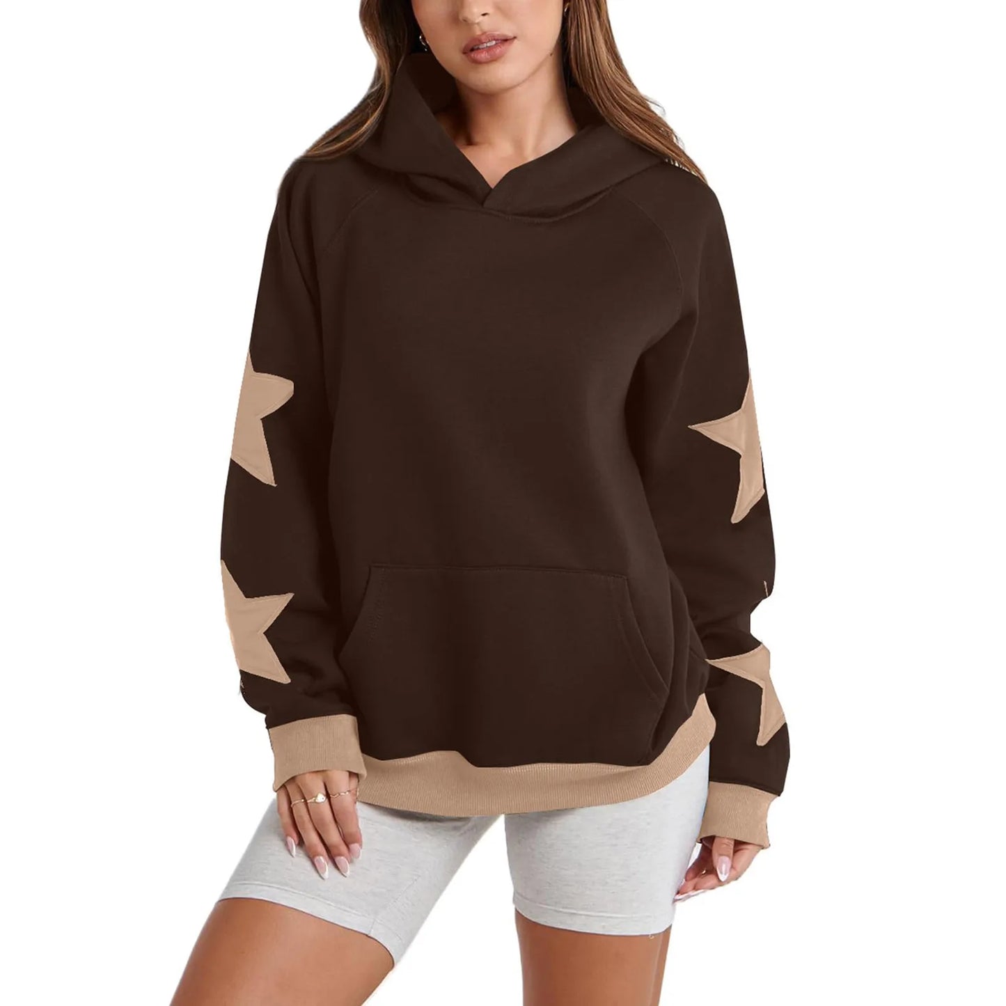 Y2k Vintage Star Print Hooded Hoodie For Women Casual Loose Long Sleeve Hooded Drawstring Sweatshirts Autumn Spring Coat Street