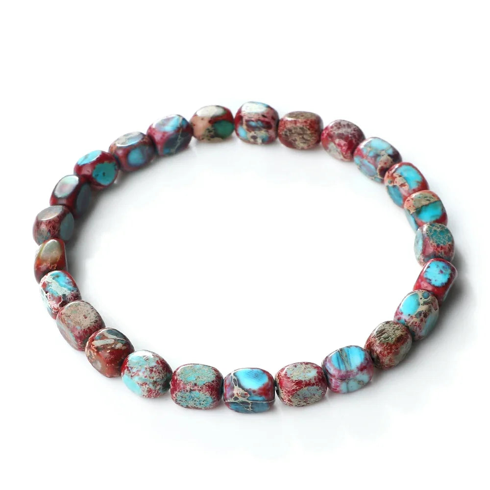 Vintage Elastic Bead Bracelet Square Emperor Stone Bangle Women Men Chakra Healing Couple Bracelet Natural Chain Jewelry