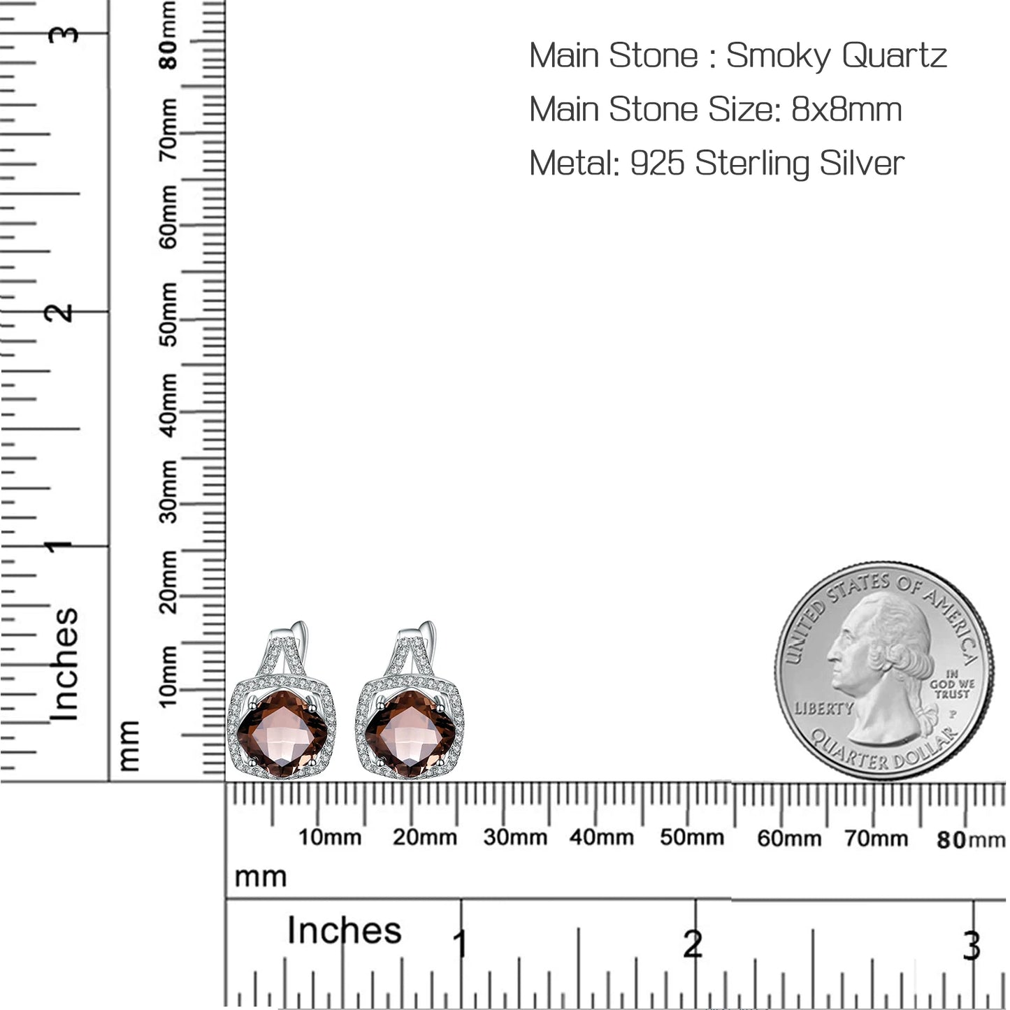 Natural Smoky Quartz Genuine 925 sterling silver Clip Earrings For Women Gift Fashion